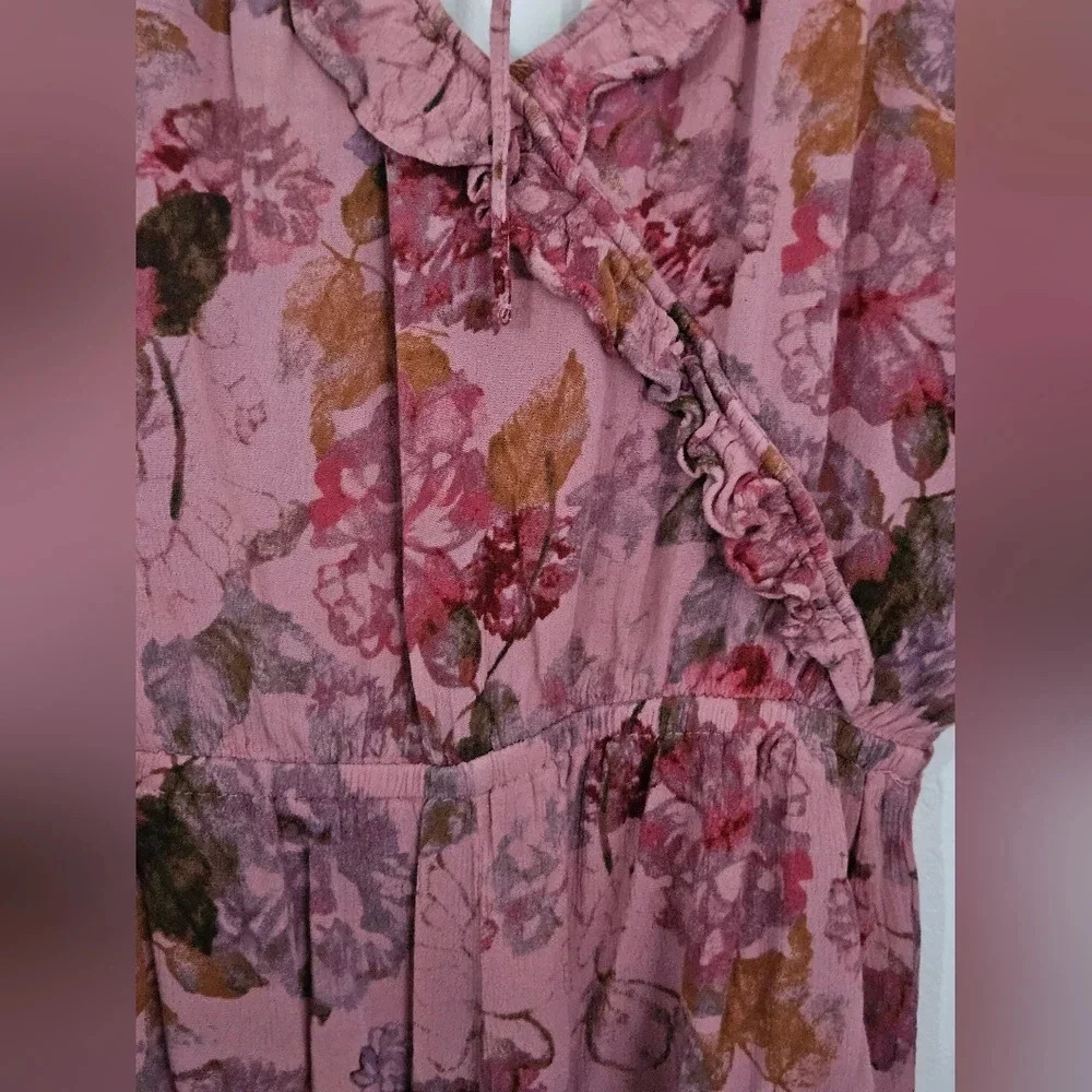 Mossimo Supply Co Floral Ruffle V Neck Tie Back Romper Pink Multi M - Picture 5 of 9